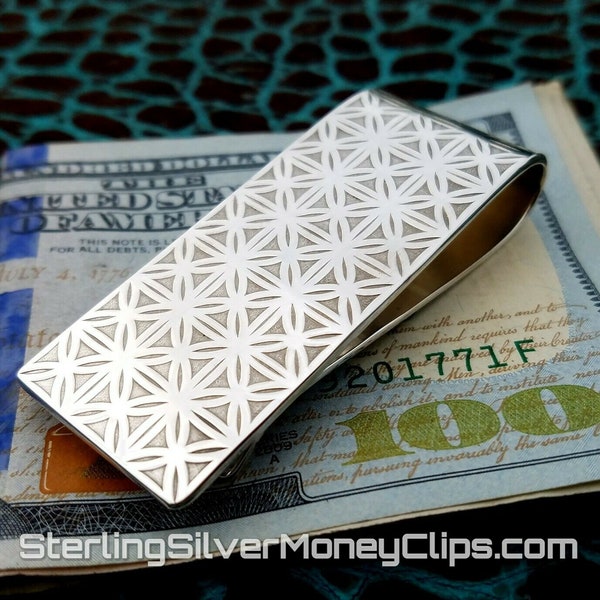 40g Phantom Argentium Sterling Silver Money Clip, High Polished Geometric Classic Super Thick 16 Gauge, 940 Embossed Art