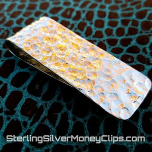 50g Phantom Long Argentium Sterling Silver Money Clip, Double Ball-Peen Hammered Full Fold, High Polished Thick 940 Personalizable Art