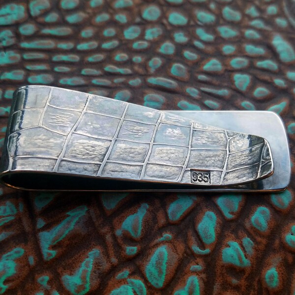 32g Phantom Argentium Sterling Silver Money Clip, Asymmetrical Alligator Classic, Antique Aged Super Thick 16 Gauge, 940 Unique Art