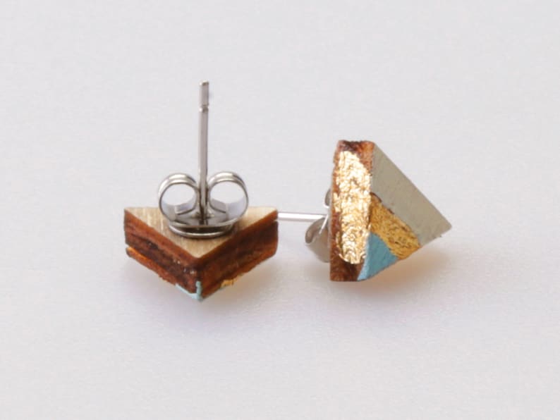 triangle wooden earrings minimal geometric studs