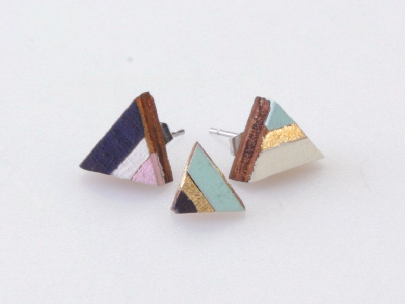 triangle wooden earrings minimal geometric studs