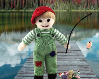 Doll Knitting Pattern 13 inch Boy Doll Fisherman Doll Worked Flat on Two Needles
