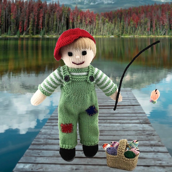 Doll Knitting Pattern 13 inch Boy Doll Fisherman Doll Worked Flat on Two Needles