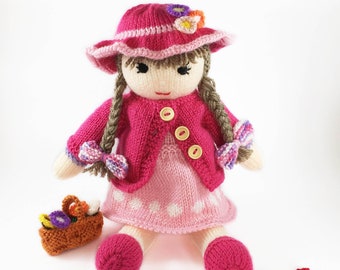 Doll Knitting Pattern 13 inch Knit Flat on Two Needles Dolls Clothes Pattern