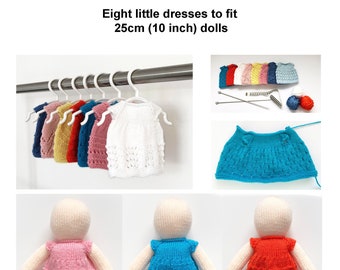 Dolls Dresses Knitting Pattern Clothes Worked Flat For 10 Inch Dolls