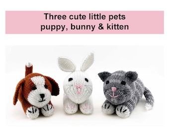 Kitten Puppy Bunny Knitting Pattern PDF Worked Flat on Two Needles