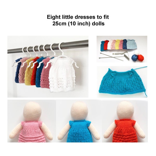 Dolls Dresses Knitting Pattern Clothes Worked Flat For 10 Inch Dolls