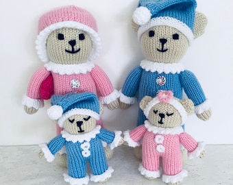 Teddy Bear Knitting Pattern, Teddy Bear Family Pattern, Knitted Teddy Bears, Knit Flat on Two Needles