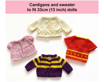 Dolls Clothes Knitting Pattern Cardigans and Sweater Worked Flat on Two Needles For 13 Inch Dolls