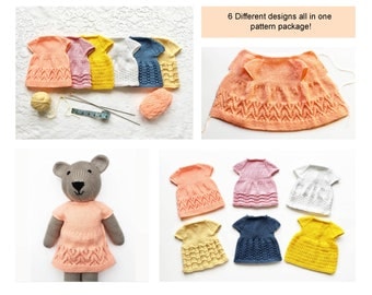 Teddy Bear Dress Knitting Pattern 17 inch Bear or Dolls Clothes Worked Flat on Two Needles