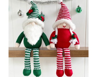 Christmas Gnomes Knitting Pattern Shelf Sitter Gnomes Worked Flat on Two Needles