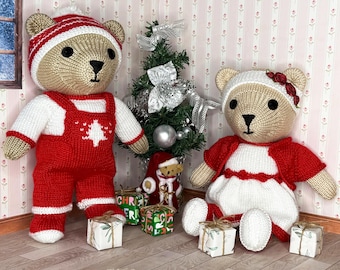 Christmas Teddy Bears Knitting Pattern – Bruno & Bessie Knit Toy PDF