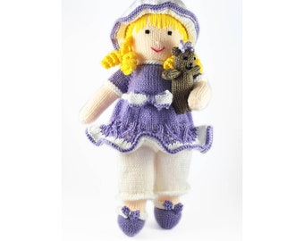 Doll Knitting Pattern 13 Inch Worked Flat on Two Needles Teddy Bear Pattern