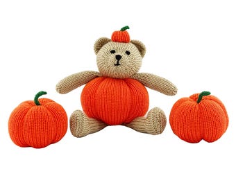 Pumpkin Teddy Bear Knitting Pattern – PDF Download – Autumn Halloween Fall Toy