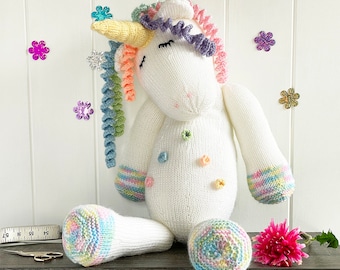 Unicorn Knitting Pattern 17 Inch Worked Flat Two Needles Easy to Knit Unicorn Soft Toy Knitting Pattern Instant Download