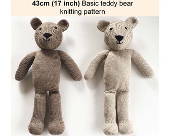 Teddy Bear Knitting Pattern Basic 17 inch Teddy Bear Worked Flat on Two Needles