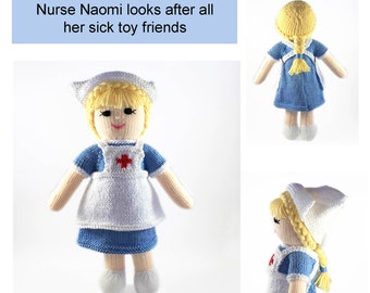 Nurse Doll Knitting Pattern 13 inch Doll Worked Flat on Two Needles