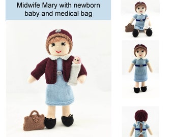 Midwife Nurse 13" Doll Knitting Pattern Worked Flat on Two Needles