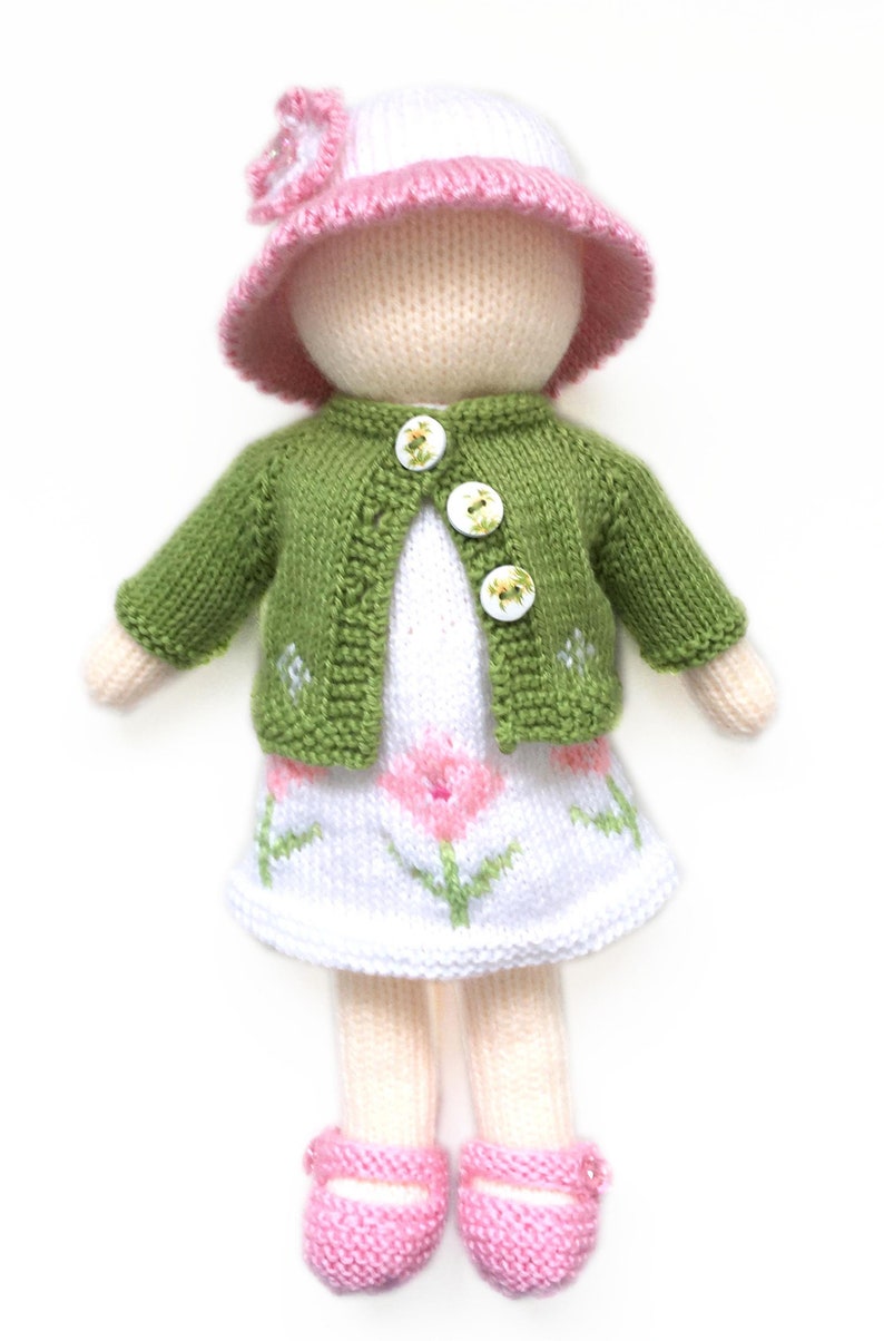 Doll Clothes Knitting Pattern For 13 Inch Dolls Top Down Dress and Jacket Knit Flat on Two Needles image 8