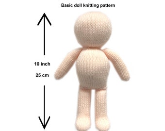 Basic Doll Knitting Pattern 25cm (10 inch) Doll Body Base Worked Flat