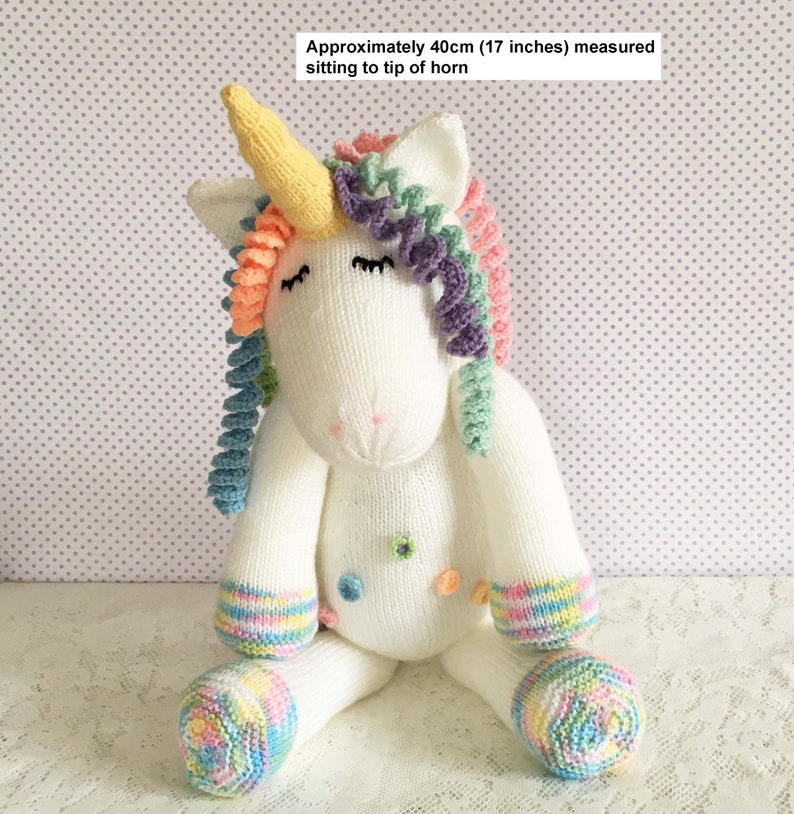 Unicorn Knitting Pattern 17 Inch Worked Flat Two Needles Easy to Knit Unicorn Soft Toy Knitting Pattern Instant Download image 7