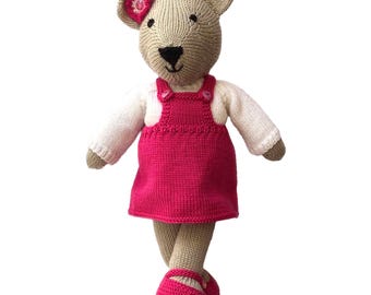 Modello per lavorare a maglia un orsacchiotto di peluche, 43 cm, lavorato in piano con due ferri.