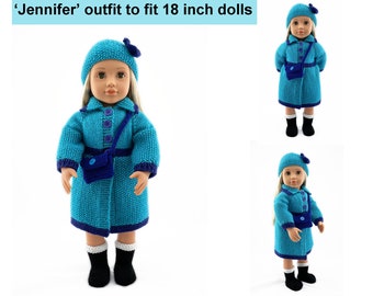 Conjunto de casaco e chapéu padrão de tricô para bonecas de 18 polegadas, como American Girl, Our Generation, Maplelea Girl e outras com a mesma proporção