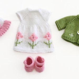 Doll Clothes Knitting Pattern For 13 Inch Dolls Top Down Dress and Jacket Knit Flat on Two Needles image 7