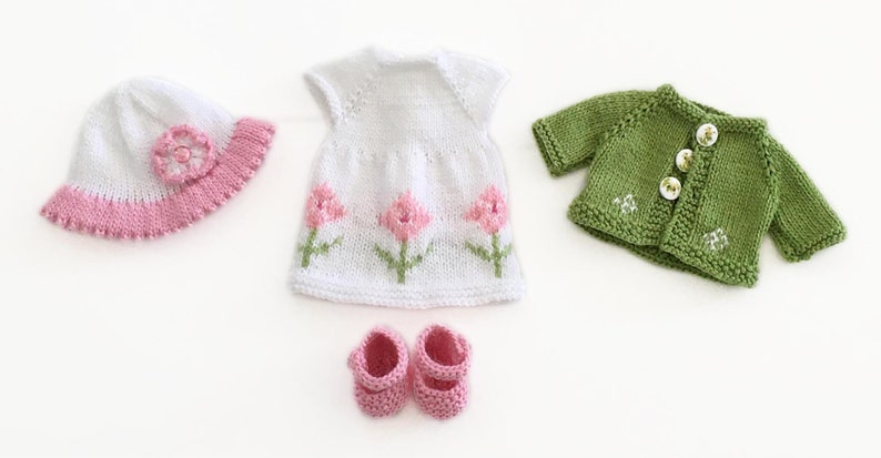 Doll Clothes Knitting Pattern For 13 Inch Dolls Top Down Dress and Jacket Knit Flat on Two Needles image 7