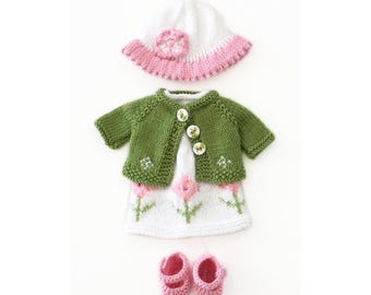 Doll Clothes Knitting Pattern: 13 Inch Dress, Jacket, Hat, Shoes (PDF Pattern)