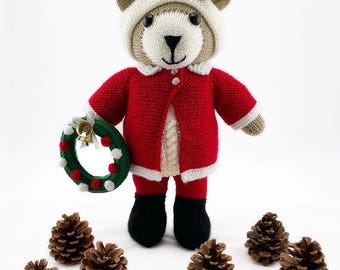 Benjamin Christmas Bear Knitting Pattern Worked Flat on Two Needles Instant Download