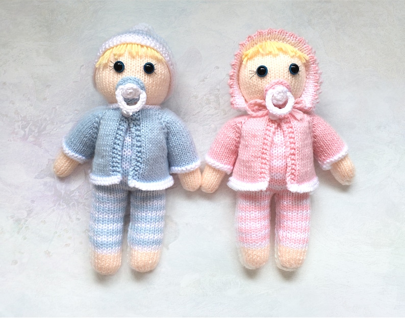 Doll Knitting Pattern Twin Doll Babies Pattern Worked Flat on Two Needles image 3