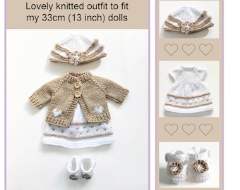 Doll Clothes Knitting Pattern To Fit 13 inch Dolls Worked Flat and Seamed Instant Download