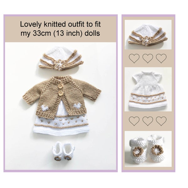 Doll Clothes Knitting Pattern To Fit 13 inch Dolls Worked Flat and Seamed Instant Download