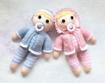 Doll Knitting Pattern Twin Doll Babies Pattern Worked Flat on Two Needles