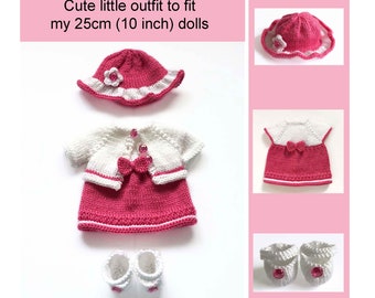 10 Inch Doll Clothes Knitting Pattern, Hat, Dress, Cardigan (PDF Pattern)
