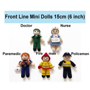 Pocket Mini Dolls Knitting Pattern 15cm (6 inch) Nurse Doctor Fireman Policeman Paramedic First Responder Hero Doll Toy Amigurumi