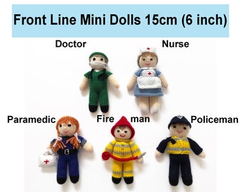 Pocket Mini Dolls Knitting Pattern 15cm (6 inch) Nurse Doctor Fireman Policeman Paramedic First Responder Hero Doll Toy Amigurumi