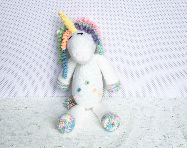 Unicorn Knitting Pattern 17 Inch Worked Flat Two Needles Easy to Knit Unicorn Soft Toy Knitting Pattern Instant Download image 2