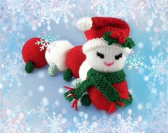 Christmas Caterpillar Toy Knitting Pattern Xmas Decoration Worked Flat on Two Needles