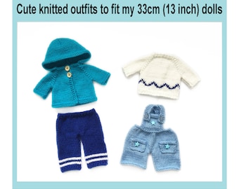 Knitted Doll Clothes Pattern: Hoodie, Shorts, Sweater for 13 Inch Dolls (PDF Download)