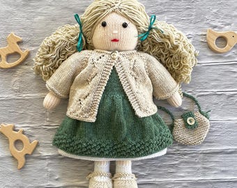 Sarah Doll Knitting Pattern: Knit Flat, Boutique Doll with Adoption Certificate (PDF Download)