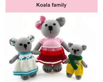 Koala Family Knitting Pattern Worked Flat Two Needles Easy to Knit Koala PDF Instant Download 3 Sizes