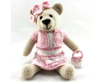 Tessie Teddy Bear Knitting Pattern: 13 Inch Doll, Dress & Accessories (PDF Pattern)