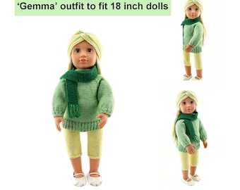 Roupa de bonecas padrão de tricô para caber em bonecas de 18 polegadas, como American Girl, Our Generation, Maplelea Girl e outras com as mesmas proporções