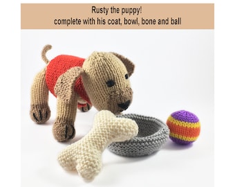 Puppy Dog Knitting Pattern Worked Flat on 2 Needles PDF Instant Download