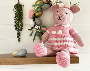 Bunny Rabbit Knitting Pattern 43cm (17 inch) Worked Flat Easter Baby Bunny Toy Pattern