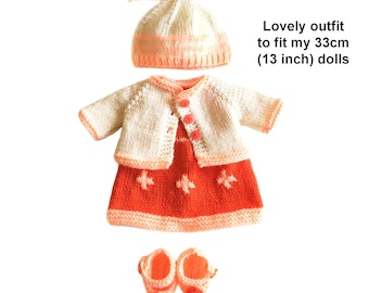 Knitted Doll Clothes Pattern: Beanie, Jacket, Dress, Shoes for 13 Inch Dolls (PDF Download)