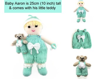 Baby Boy Doll Knitting Pattern 10 inch Worked Flat on Two Needles