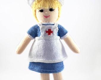 Nurse Doll Knitting Pattern 13 inch Doll Worked Flat on Two Needles